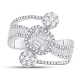 14kt White Gold Womens Baguette Diamond Flower Cluster Ring 1 Cttw