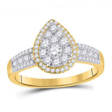 14kt Yellow Gold Round Diamond Pear Cluster Bridal Wedding Engagement Ring 3/4 Cttw
