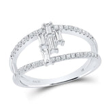 14kt White Gold Womens Baguette Diamond Modern Cluster Fashion Ring 1/3 Cttw