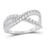 14kt White Gold Womens Round Diamond Crossover Band Ring 3/4 Cttw