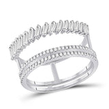 14kt White Gold Womens Baguette Round Diamond Modern Negative Space Ring 5/8 Cttw