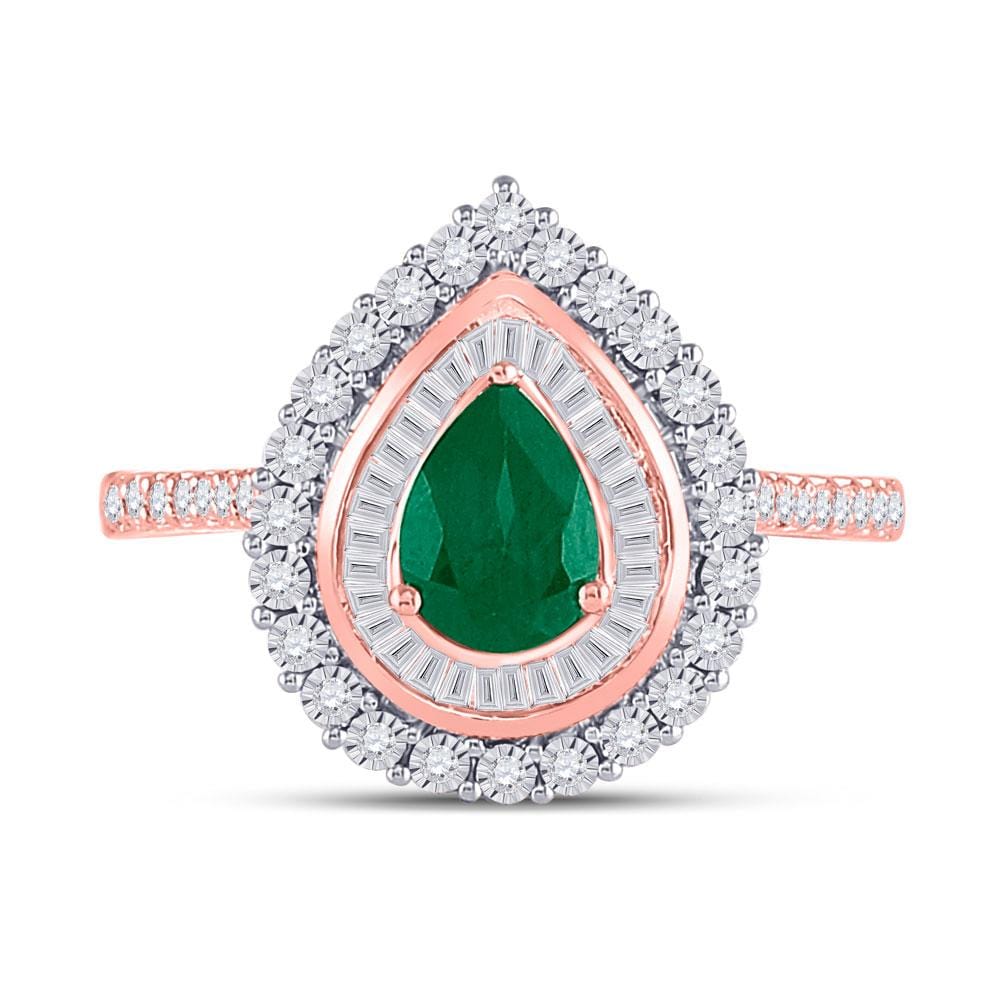 14kt Rose Gold Womens Oval Emerald Diamond Teardrop Ring /8 Cttw