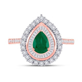 14kt Rose Gold Womens Oval Emerald Diamond Teardrop Ring /8 Cttw
