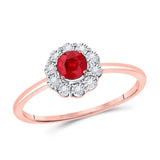 14kt Rose Gold Womens Round Ruby Solitaire Diamond Ring 3/8 Cttw