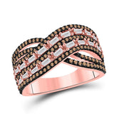 14kt Rose Gold Womens Round Brown Diamond Fashion Crossover Band Ring 3/4 Cttw