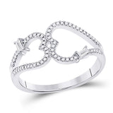 14kt White Gold Womens Round Diamond Double Heart Ring 1/5 Cttw