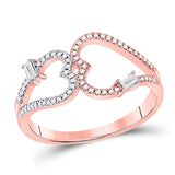 14kt Rose Gold Womens Round Diamond Double Heart Ring 1/5 Cttw