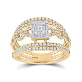14kt Yellow Gold Womens Baguette Diamond Cluster Chain Link Ring /8 Cttw