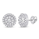 10kt White Gold Womens Round Diamond Halo Earrings 1/2 Cttw