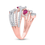 14kt Rose Gold Womens Oval Ruby Diamond Spiral Cocktail Ring 1-3/4 Cttw