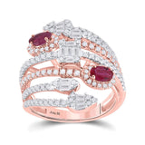 14kt Rose Gold Womens Oval Ruby Diamond Spiral Cocktail Ring 1-3/4 Cttw