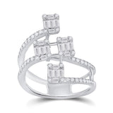 14kt White Gold Womens Baguette Diamond Modern Floating Cluster Ring /8 Cttw
