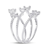 14kt White Gold Womens Baguette Diamond Cluster Strand Fashion Ring 1 Cttw
