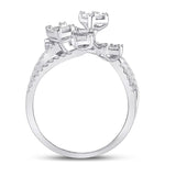 14kt White Gold Womens Baguette Diamond Cluster Strand Fashion Ring 1 Cttw