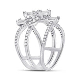 14kt White Gold Womens Baguette Diamond Cluster Strand Fashion Ring 1-1/8 Cttw