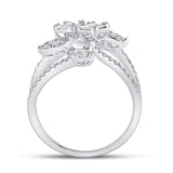 14kt White Gold Womens Baguette Diamond Cluster Strand Fashion Ring 1-1/8 Cttw