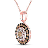 14kt Rose Gold Womens Round Brown Diamond Halo Solitaire Pendant 3/8 Cttw