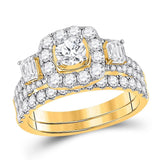 14kt Yellow Gold Round Diamond Bridal Wedding Ring Band Set 2 Cttw