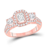 14kt Rose Gold Emerald Diamond 3-stone Bridal Wedding Engagement Ring 1-1/2 Cttw