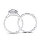 10kt White Gold Round Diamond Square Bridal Wedding Ring Band Set 1/3 Cttw
