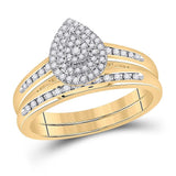 10kt Yellow Gold Round Diamond Pear Bridal Wedding Ring Band Set 1/3 Cttw