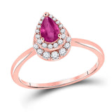 14kt Rose Gold Womens Pear Ruby Teardrop Halo Solitaire Ring 3/4 Cttw