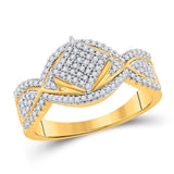 10kt Yellow Gold Womens Round Diamond Offset Square Ring 1/3 Cttw