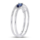 14kt White Gold Womens Oval Blue Sapphire Modern Fashion Ring 5/8 Cttw