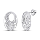 14kt White Gold Womens Round Diamond Pitted Oval Earrings 1/5 Cttw