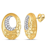 14kt Yellow Gold Womens Round Diamond Pitted Oval Earrings 1/5 Cttw