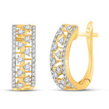 14kt Yellow Gold Womens Round Diamond Oblong Hoop Earrings 1/2 Cttw