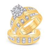 14kt Yellow Gold His Hers Round Diamond Halo Matching Wedding Set 1 Cttw