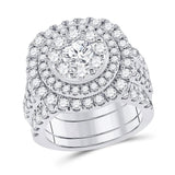 14kt White Gold Round Diamond 3-Piece Bridal Wedding Ring Band Set 4 Cttw