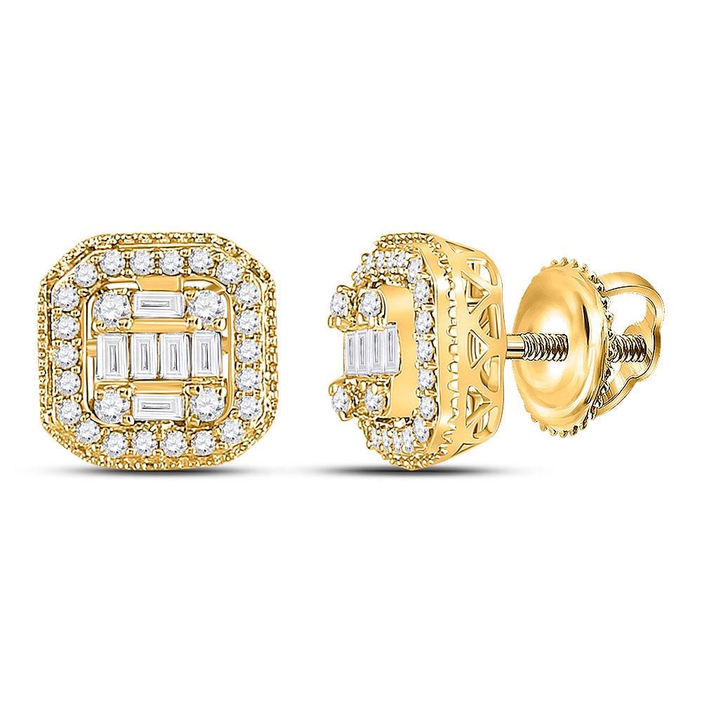 14kt Yellow Gold Womens Baguette Diamond Cluster Fashion Earrings 3/8 Cttw