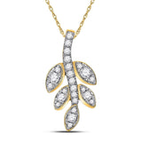 10kt Yellow Gold Womens Round Diamond Leaf Branch Fashion Pendant 1/4 Cttw
