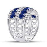 14kt White Gold Womens Oval Blue Sapphire Diamond Cocktail Band Ring 3 Cttw