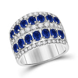 14kt White Gold Womens Oval Blue Sapphire Diamond Cocktail Band Ring 3 Cttw