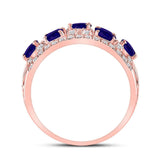14kt Rose Gold Womens Oval Blue Sapphire Diamond Band Ring 1-/8 Cttw