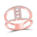 10kt Rose Gold Womens Round Diamond Fashion 3-stone Ring 3/8 Cttw