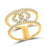 10kt Yellow Gold Womens Round Diamond Linked Clover Fashion Ring 3/8 Cttw