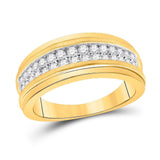 10kt Yellow Gold Mens Round Diamond Wedding Double Row Band Ring 3/4 Cttw