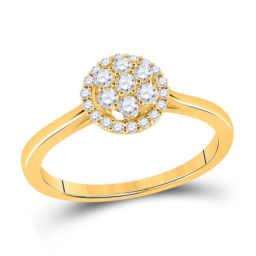 14kt Yellow Gold Womens Round Diamond Halo Flower Cluster Ring 1/3 Cttw