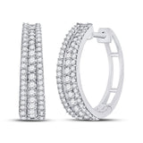 14kt White Gold Womens Round Diamond Fashion Tapered Hoop Earrings 1 Cttw
