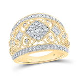 14kt Yellow Gold Womens Round Diamond Filigree Fashion Ring 3/4 Cttw