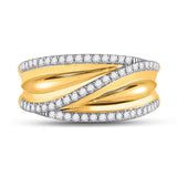 10kt Yellow Gold Womens Round Diamond Crossover Fashion Ring 1/3 Cttw