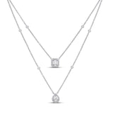 14kt White Gold Womens Emerald Diamond Double Pendant Fashion Necklace 5/8 Cttw