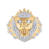 10kt Yellow Gold Mens Round Diamond Lion Head Crown Animal Ring 7/8 Cttw