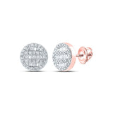 10kt Rose Gold Womens Baguette Diamond Circle Cluster Earrings 1/3 Cttw