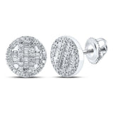 10kt White Gold Mens Baguette Diamond Circle Cluster Earrings 1/3 Cttw