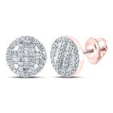 10kt Rose Gold Mens Baguette Diamond Circle Cluster Earrings 1/3 Cttw